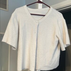 White Ribbed Button-Up Cardigan